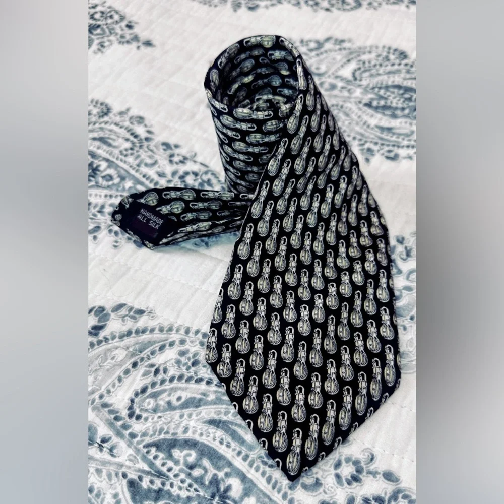 Museum Artifacts Silk Tie Grenade Military Novelty Black 100% Silk